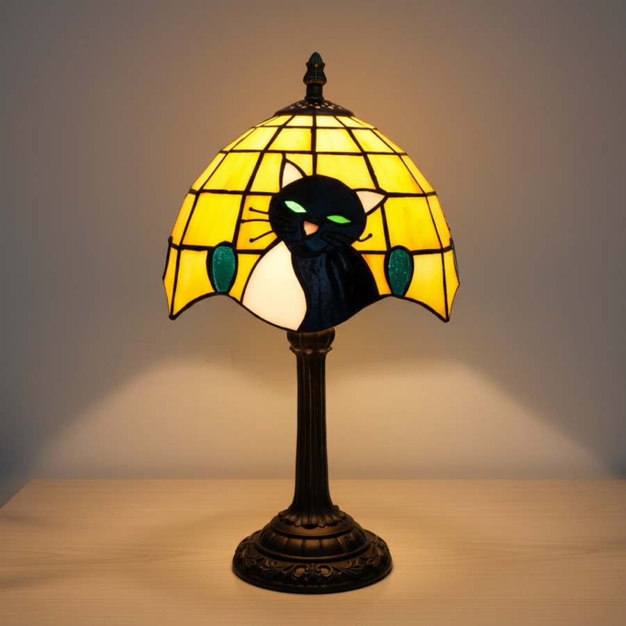 Luminária de Mesa Real Barroca com Gato Preto