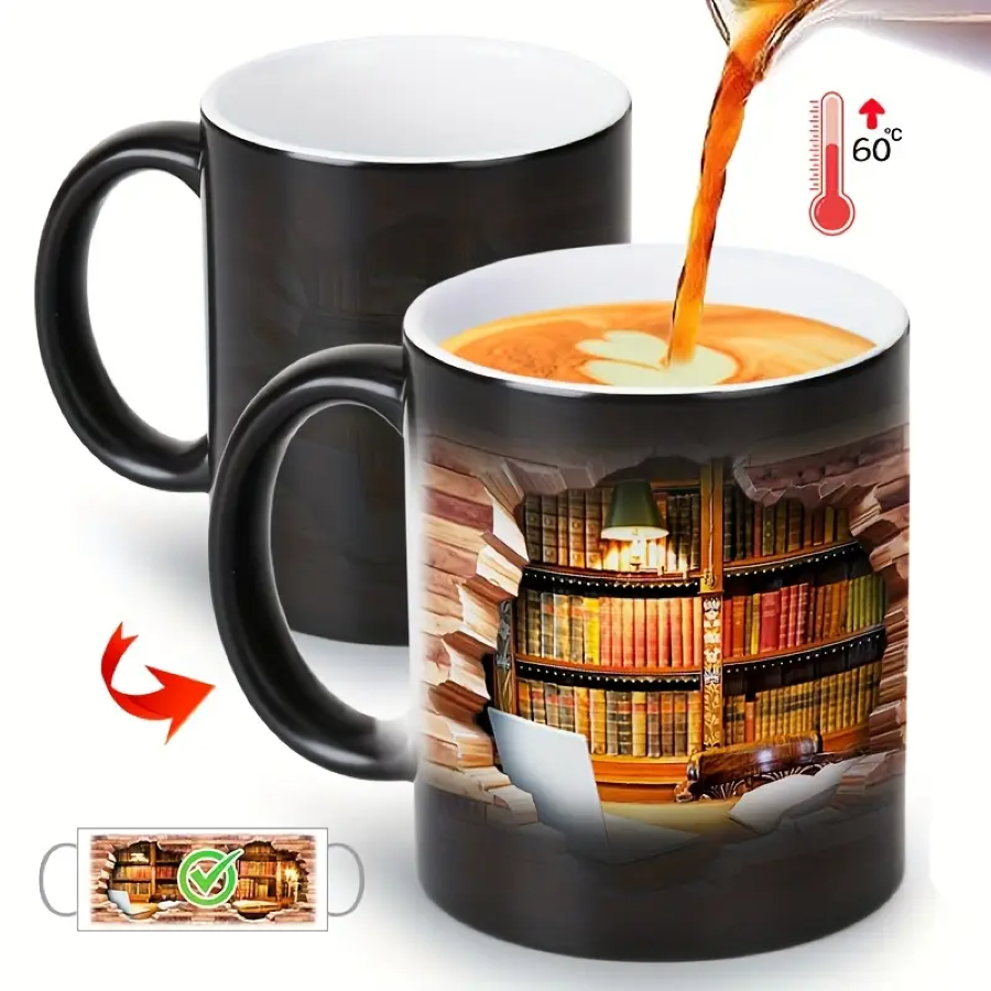 Caneca Cerâmica Charmosa com Efeito Térmico para Amantes de Livros