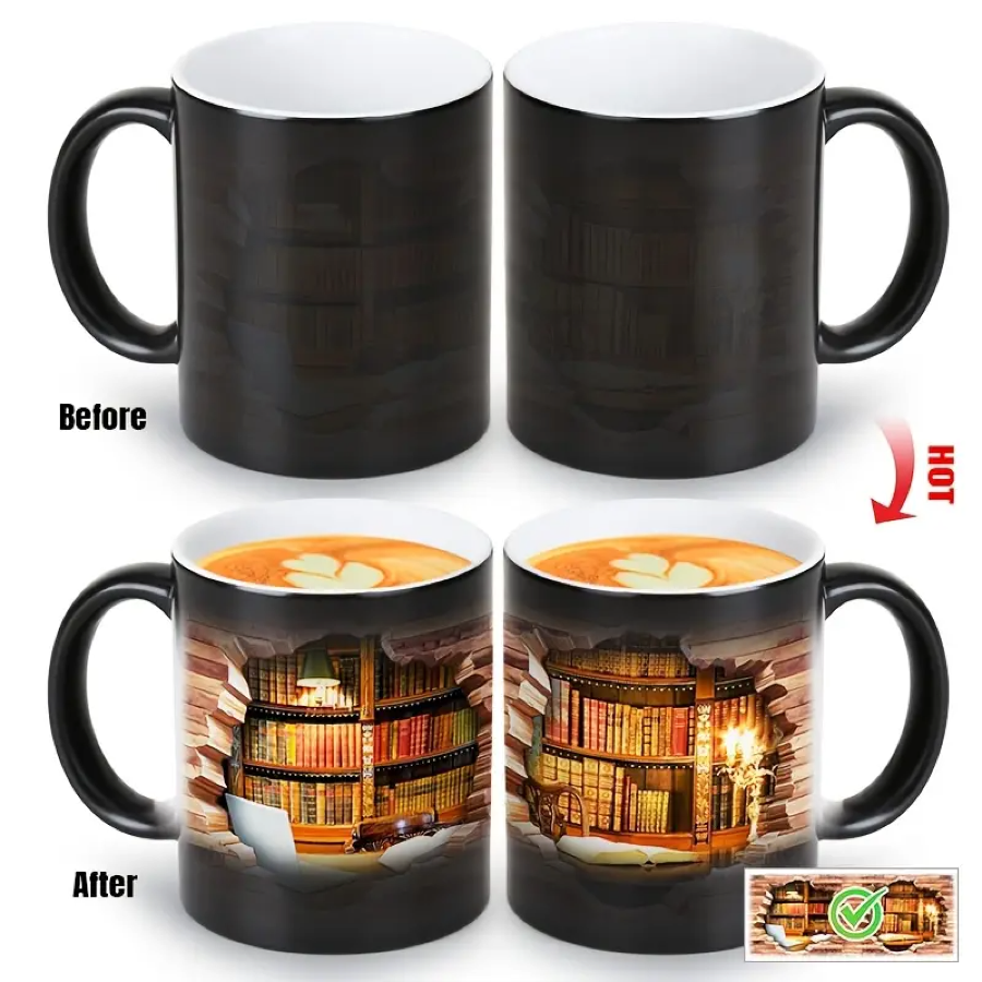 Caneca Cerâmica Charmosa com Efeito Térmico para Amantes de Livros