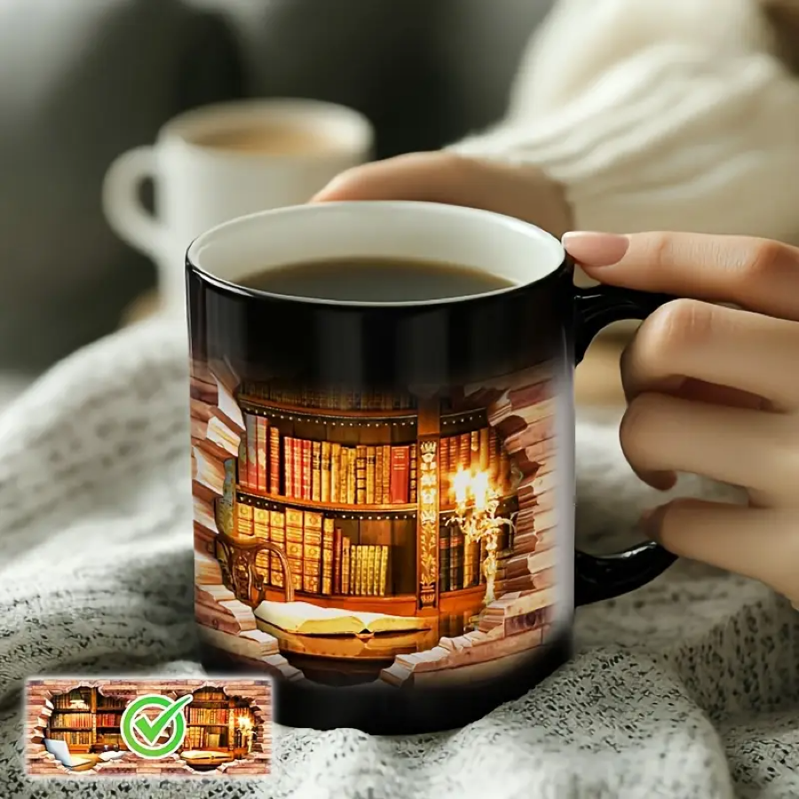 Caneca Cerâmica Charmosa com Efeito Térmico para Amantes de Livros