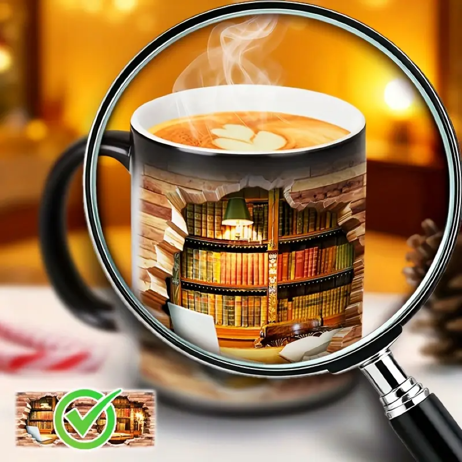 Caneca Cerâmica Charmosa com Efeito Térmico para Amantes de Livros