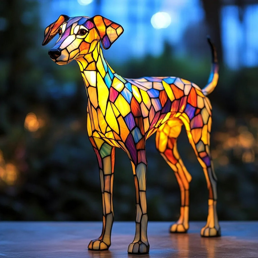 Luminária Whippet – Vitral Artesanal